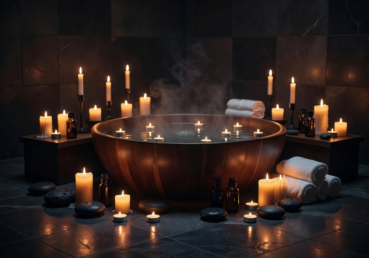 Midnight spa ritual candlelight